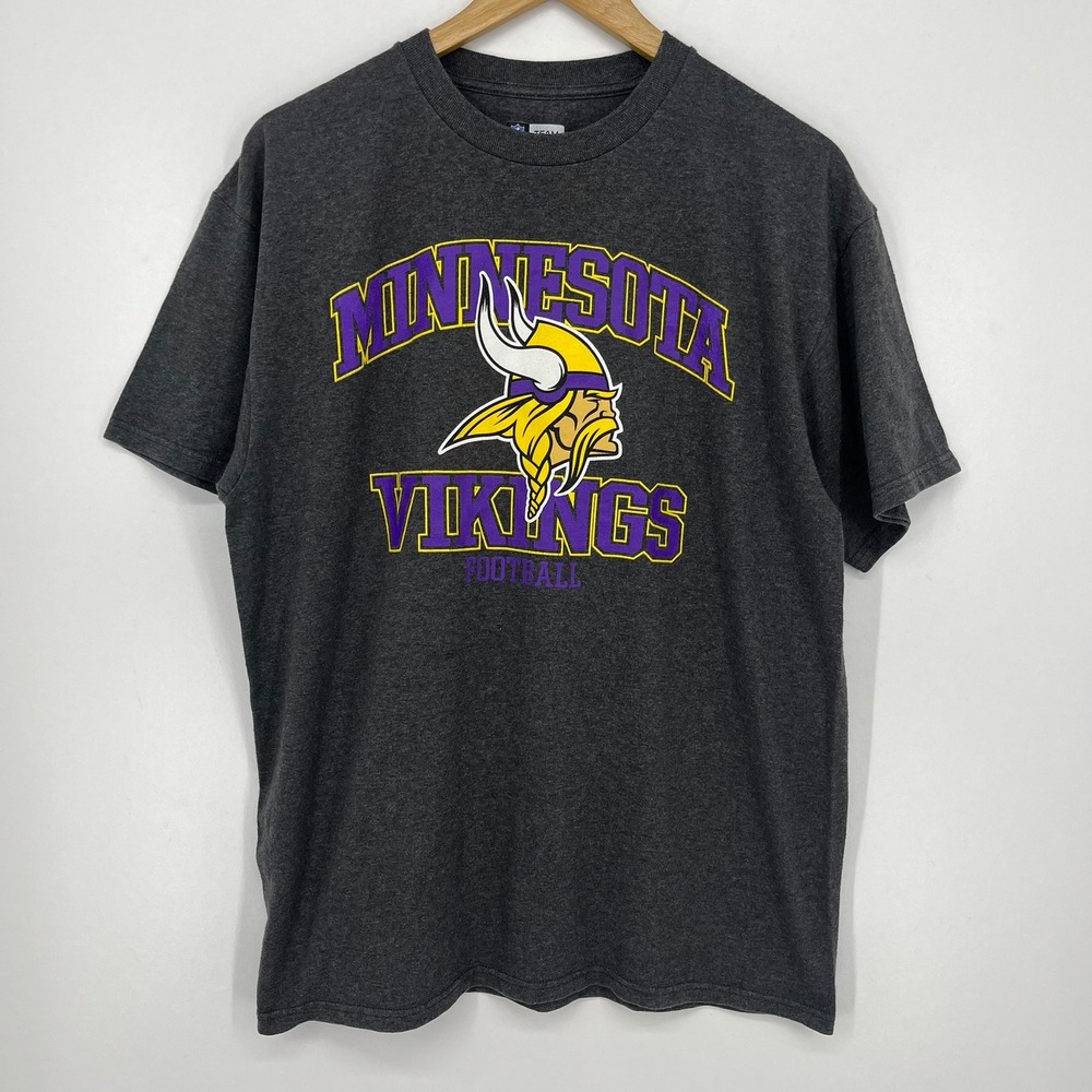 NFL Team Apparel Minnesota Vikings Mens Large Charcoal Grey Graphic T-Shirt